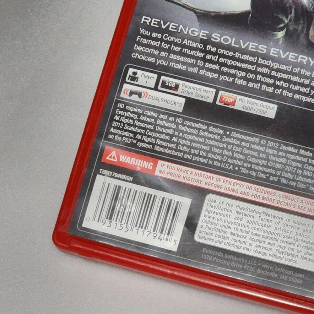 Dishonored (Sony PlayStation 3, 2012) Tested
